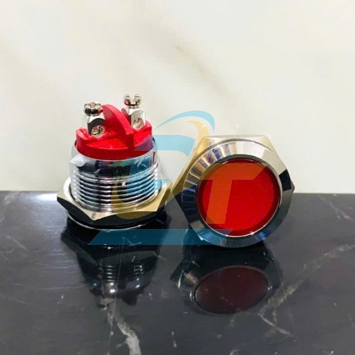 Đ&egrave;n b&aacute;o kim loại c&oacute; đ&egrave;n ch&acirc;n bắt v&iacute;t 24V phi 19mm - M&agrave;u đỏ