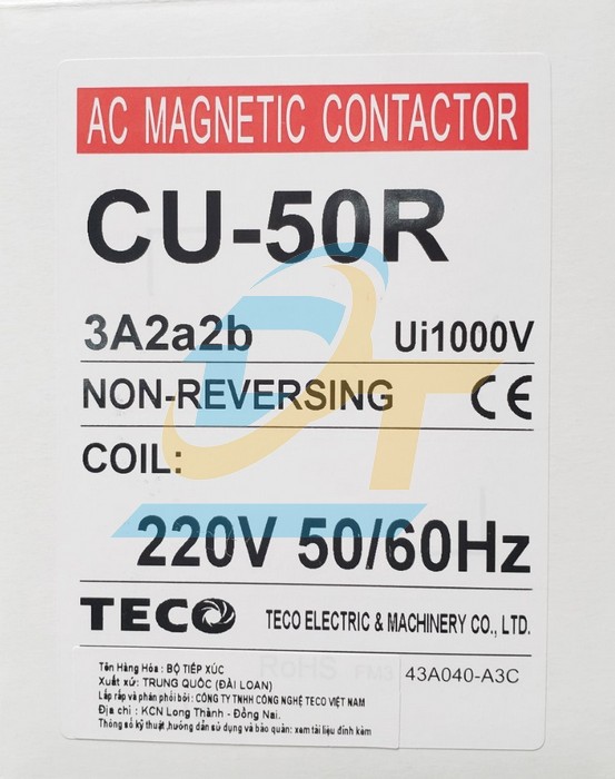 Khởi động từ 3P 50A 220V Teco CU-50R (2a2b) CU-50R Teco | Giá rẻ nhất - Công Ty TNHH Thương Mại Dịch Vụ Đạt Tâm