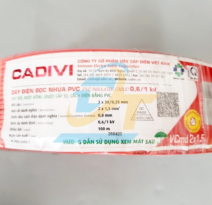 Dây điện đôi mềm Cadivi Vcmd 2x1.5  Cadivi | Giá rẻ nhất - Công Ty TNHH Thương Mại Dịch Vụ Đạt Tâm