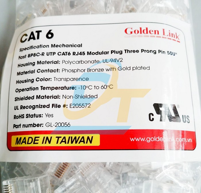 Đầu bấm mạng RJ45 Cat.6 UTP (Xuyên thấu) Golden Link GL-20056 GL-20056 GoldenLink | Giá rẻ nhất - Công Ty TNHH Thương Mại Dịch Vụ Đạt Tâm