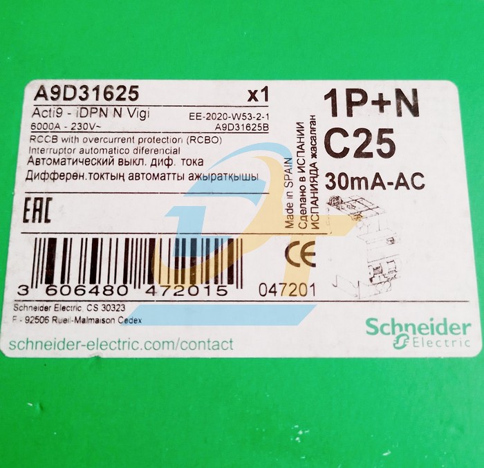 Cầu dao chống giật RCBO Acti9 iDPN (1P+N) 25A 30mA 230V Schneider A9D31625 A9D31625 SCHNEIDER | Giá rẻ nhất - Công Ty TNHH Thương Mại Dịch Vụ Đạt Tâm