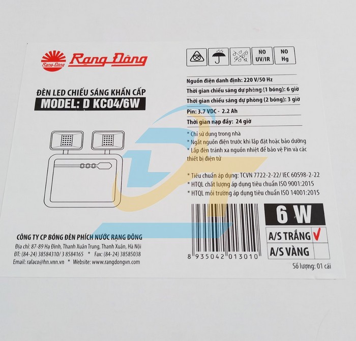 Đèn LED khẩn cấp 6W Rạng Đông D KC04/6W D KC04/6W RangDong | Giá rẻ nhất - Công Ty TNHH Thương Mại Dịch Vụ Đạt Tâm