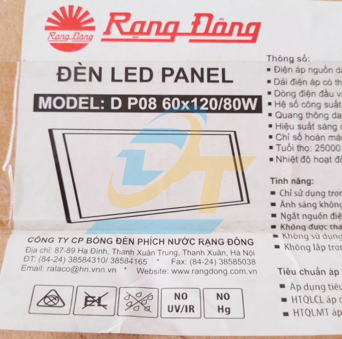 Đèn Led Panel vuông 6500K Rạng Đông D P08 600x1200/80W  RangDong | Giá rẻ nhất - Công Ty TNHH Thương Mại Dịch Vụ Đạt Tâm