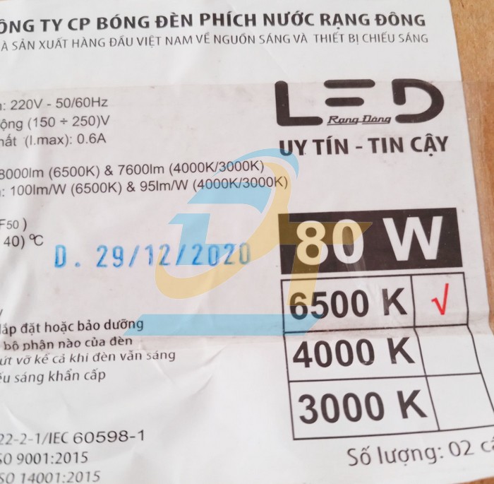 Đèn Led Panel vuông 6500K Rạng Đông D P08 600x1200/80W  RangDong | Giá rẻ nhất - Công Ty TNHH Thương Mại Dịch Vụ Đạt Tâm