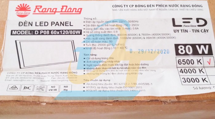 Đèn Led Panel vuông 6500K Rạng Đông D P08 600x1200/80W  RangDong | Giá rẻ nhất - Công Ty TNHH Thương Mại Dịch Vụ Đạt Tâm