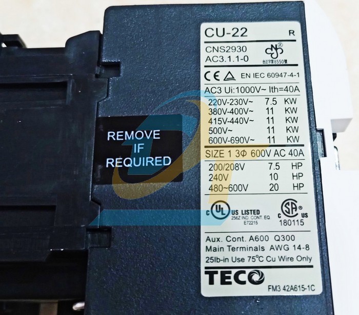 Khởi động từ 3P 22A 220V Teco CU-22  Teco | Giá rẻ nhất - Công Ty TNHH Thương Mại Dịch Vụ Đạt Tâm