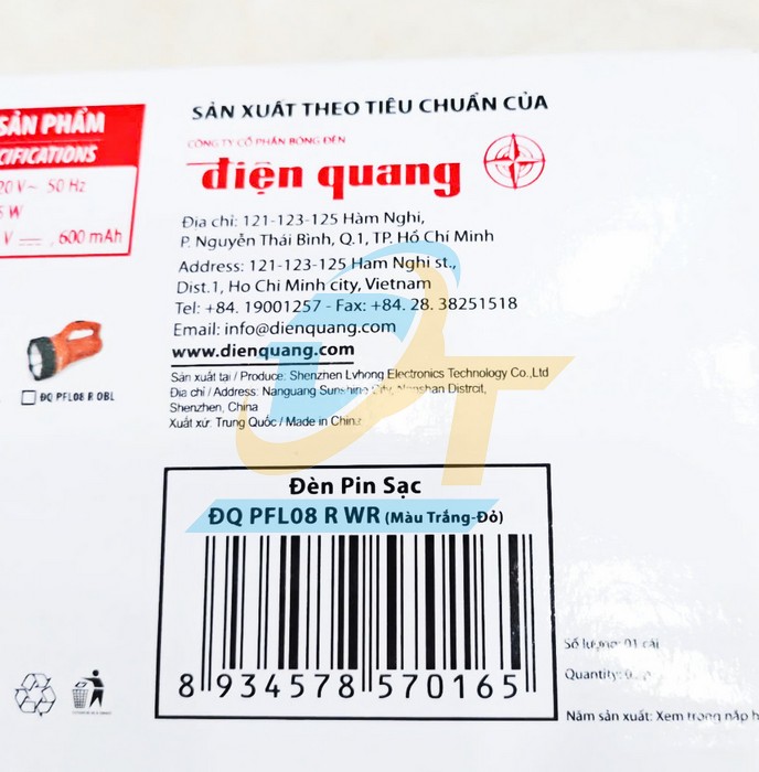 Đèn pin sạc Led 1.5W 220V Điện Quang ĐQ PFL08 R WR (Trắng đỏ)  DienQuang | Giá rẻ nhất - Công Ty TNHH Thương Mại Dịch Vụ Đạt Tâm