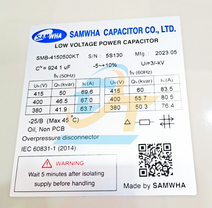 Tụ bù (Tụ dầu) 3P Samwha 415V 50Hz 50kvar  SAMHWA | Giá rẻ nhất - Công Ty TNHH Thương Mại Dịch Vụ Đạt Tâm