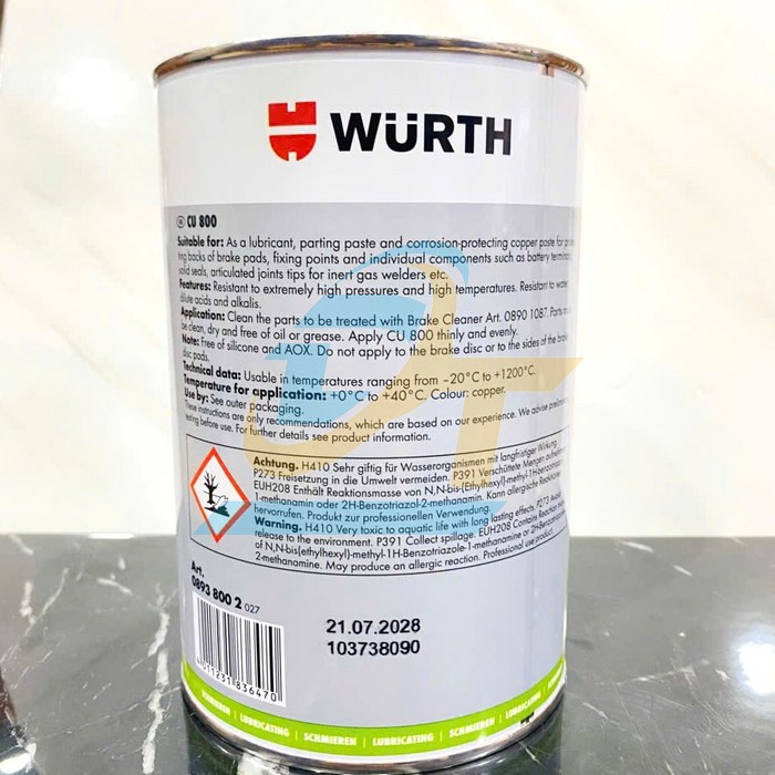 Mỡ b&ograve; đồng chịu nhiệt Wurth CU 800 1kg  WURTH | Gi&aacute; rẻ nhất - C&ocirc;ng Ty TNHH Thương Mại Dịch Vụ Đạt T&acirc;m