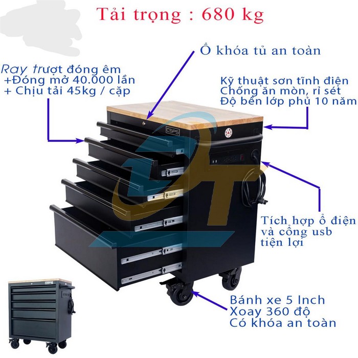 Tủ dụng cụ 76cm 5 hộc k&eacute;o kh&ocirc;ng n&acirc;ng hạ m&agrave;u đen  VietNam | Gi&aacute; rẻ nhất - C&ocirc;ng Ty TNHH Thương Mại Dịch Vụ Đạt T&acirc;m
